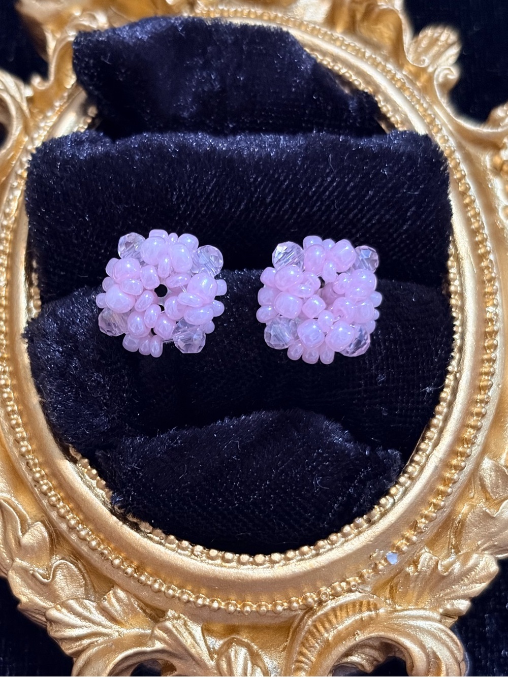 Delicate Pink Beaded Cluster Stud Earrings - Women Accessories